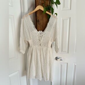 White Eyelet Puff Sleeve Cottagecore Dress  | FREE PEOPLE